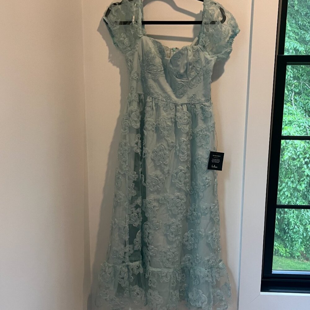 Mint Mesh Floral Applique Bustier Midi Dress - Picture 2 of 3